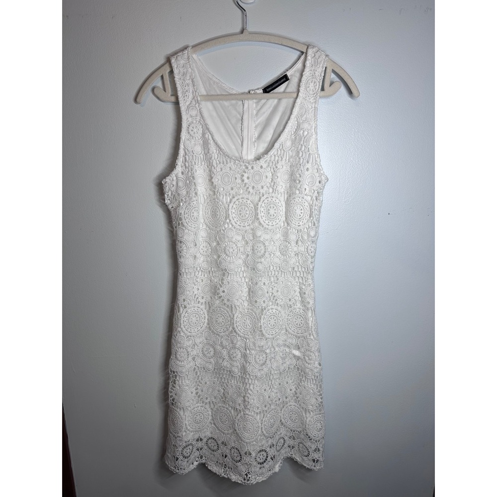 Youarenotalone White Crochet Lace Medallion Mini Dress Sleeveless Medium